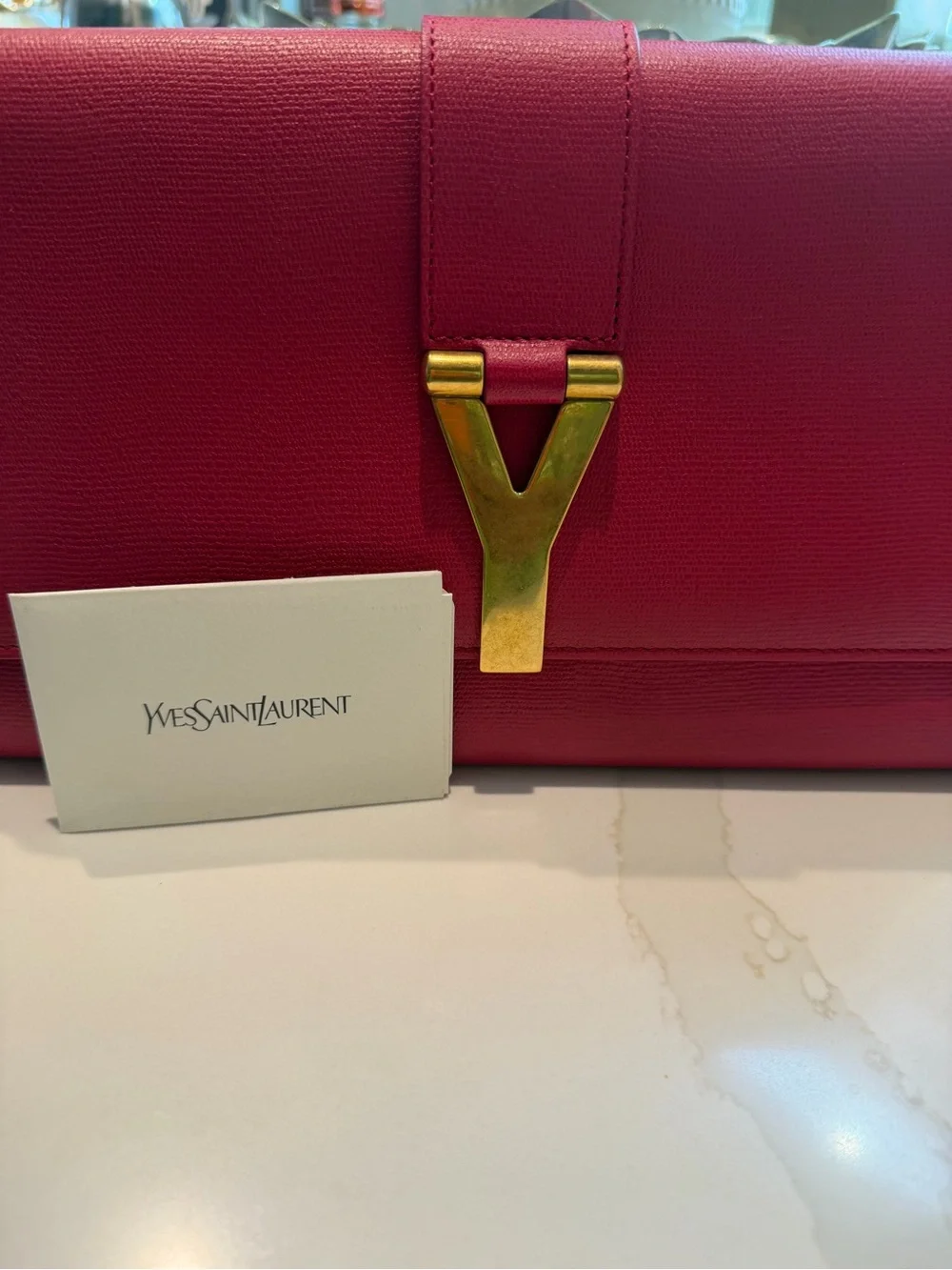 Authentic Yves Saint Laurent Hot Pink Leather Clutch